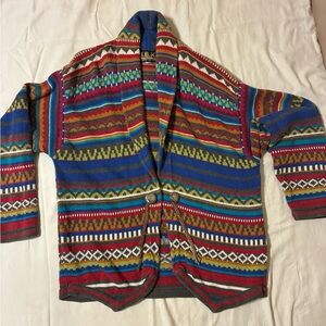 Women’s Western style Colorful Striped Shawl Collar Cardigan Coat
